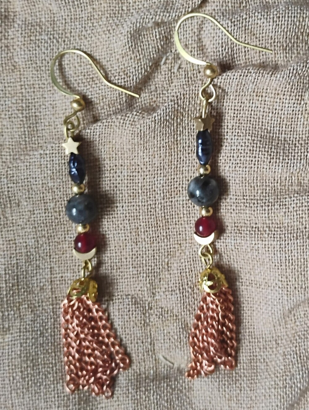 Cosmic Black Pearl Handmade Tassel Earrings